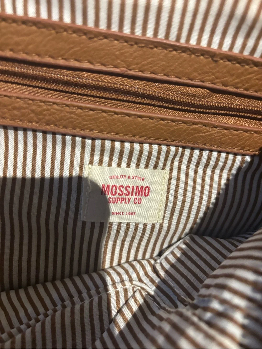 Mossimo Supply Co. Brown and White Striped Lined Bag Interior